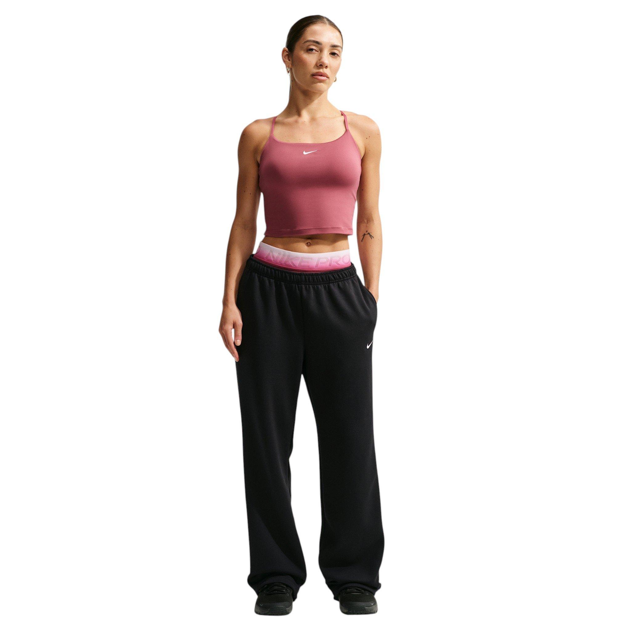 Nike Women's Studio Fleece Sport Dri-FIT Mid-Rise Open-Hem Pants - Black - BLACK
